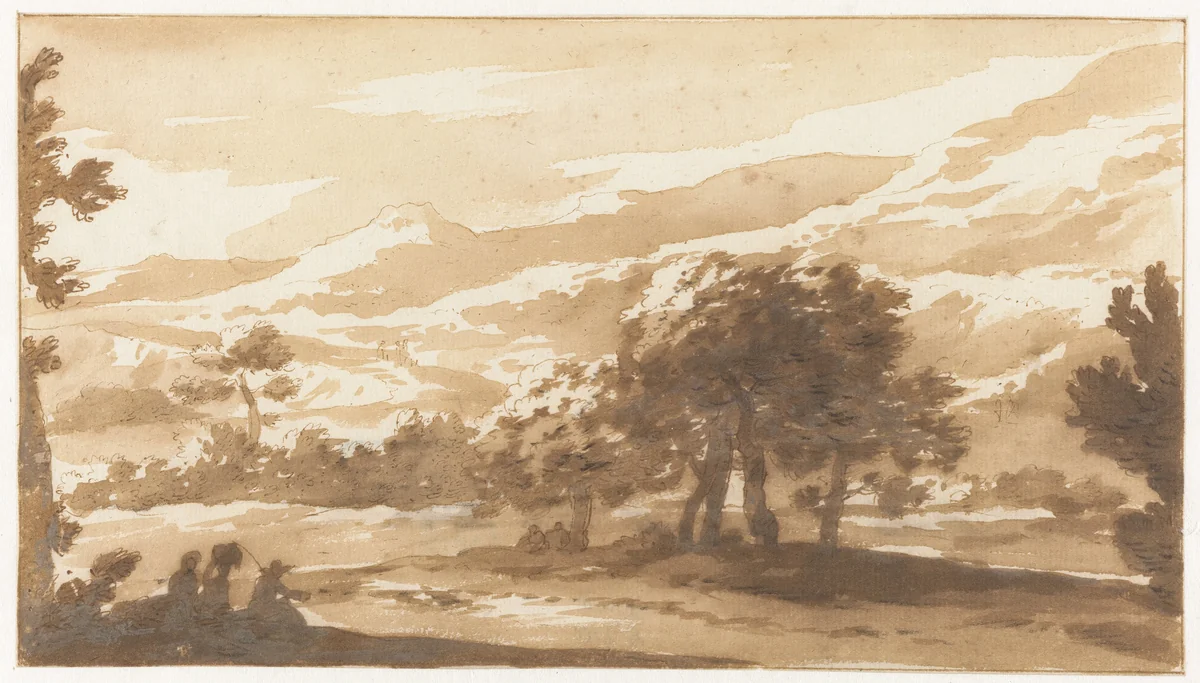 Bergachtig landschap in Italië by Jan de Bisschop, drawing, 1648-1671