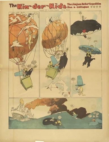 Kin-der-Kids: The Jimjam Expedition has a Collapse from The Chicago Sunday Tribune by Lyonel Feininger, print, 1906
