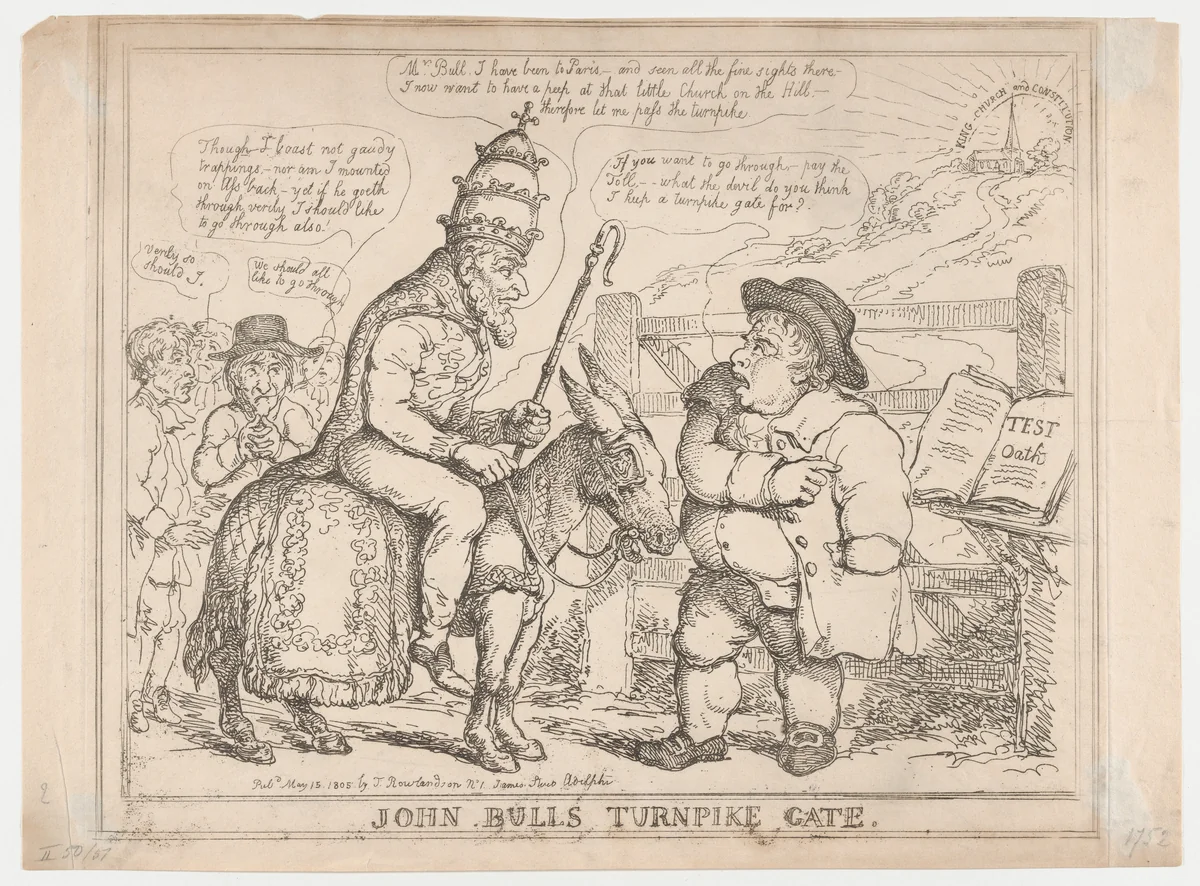 John Bull's Turnpike Gate by Thomas Rowlandson, print, 1805