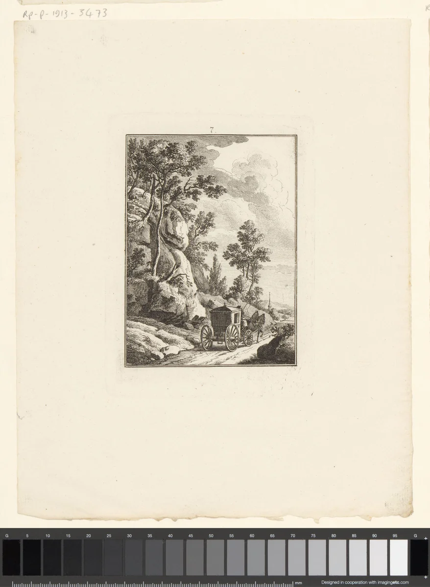 Landschap met koets by Johann Rudolph Schellenberg, print, 1781