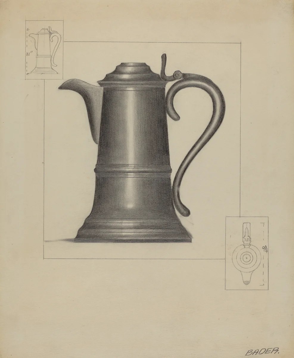 Pewter Flagon by Herman Bader, index of american design, 1936