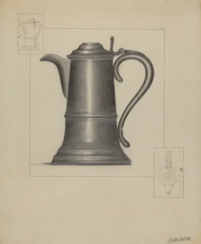 Pewter Flagon by Herman Bader, index of american design, 1936