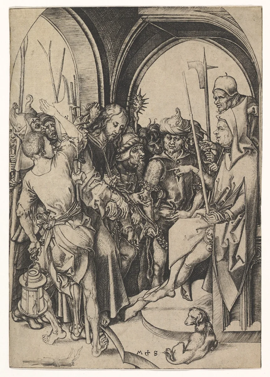 Christ before Annas by Martin Schongauer, print, 1470-1482