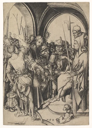 Christ before Annas by Martin Schongauer, print, 1470-1482