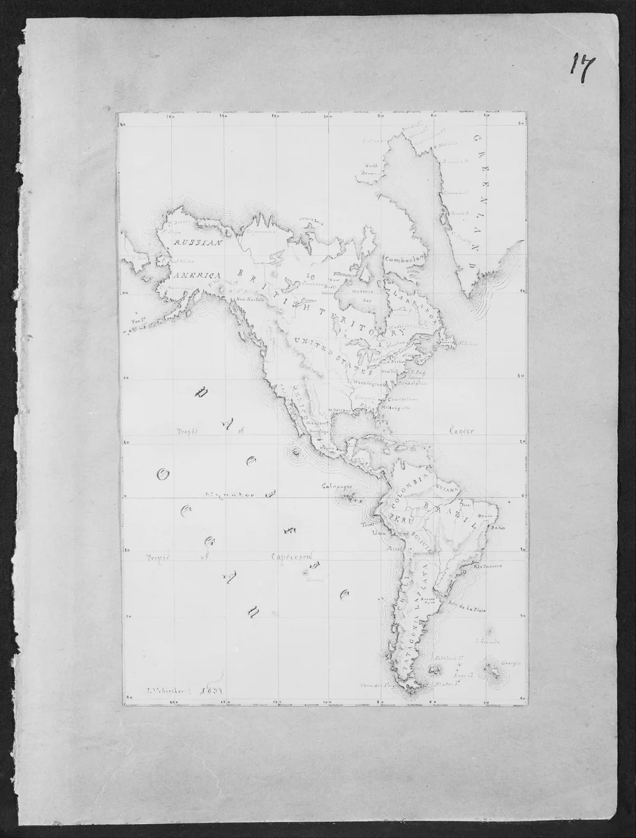 Map of the Western Hemisphere (from Sketchbook) by James McNeill Whistler, artwork, 1851