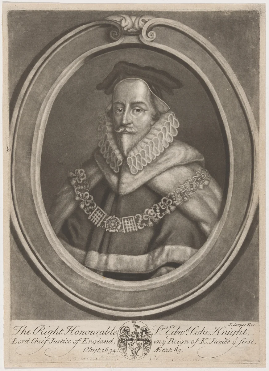Sir Edward Coke, Knight, Lord Chief Justice by J. Cooper, print, 1700-1799
