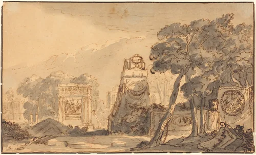Landscape with Ancient Tombs by Agostino Mitelli, drawing, 1609-1660