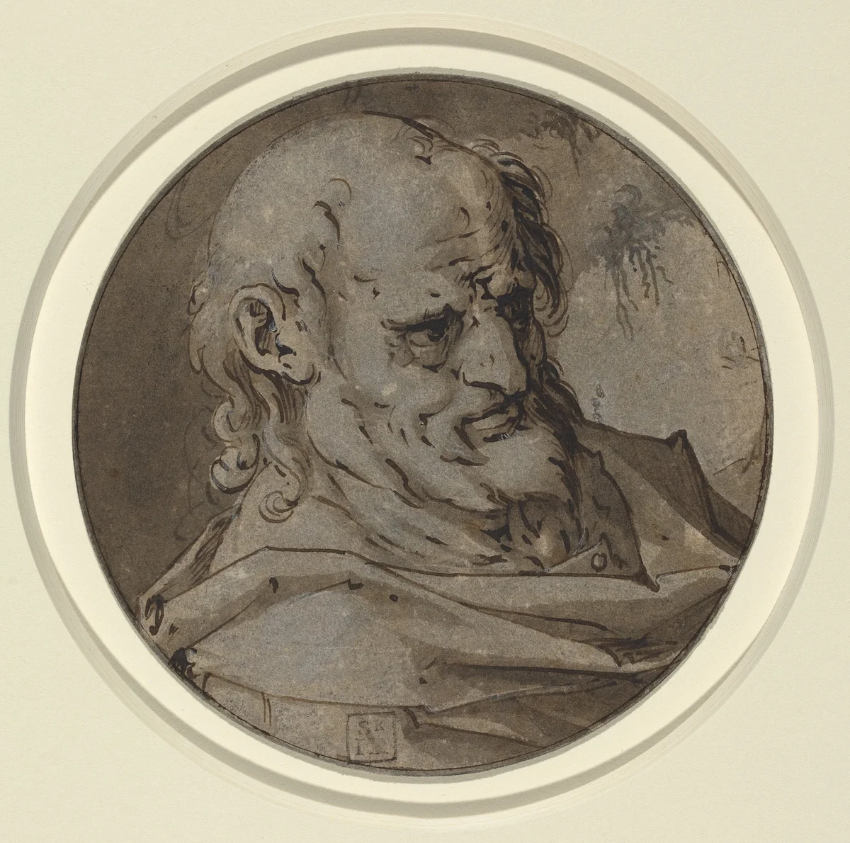 Head of an Apostle by Hendrick Goltzius, drawing, 1558-1617