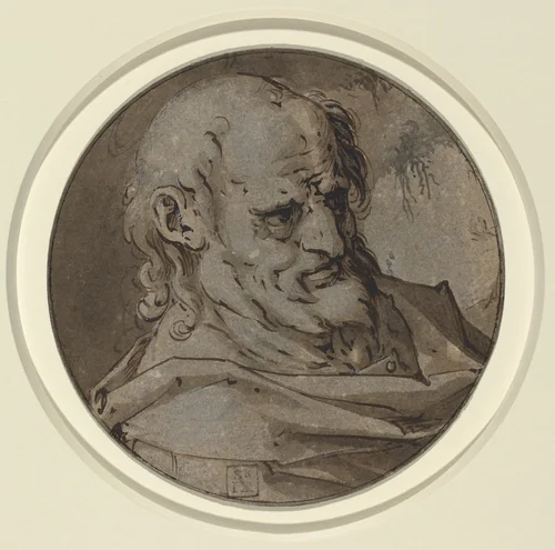 Head of an Apostle by Hendrick Goltzius, drawing, 1558-1617