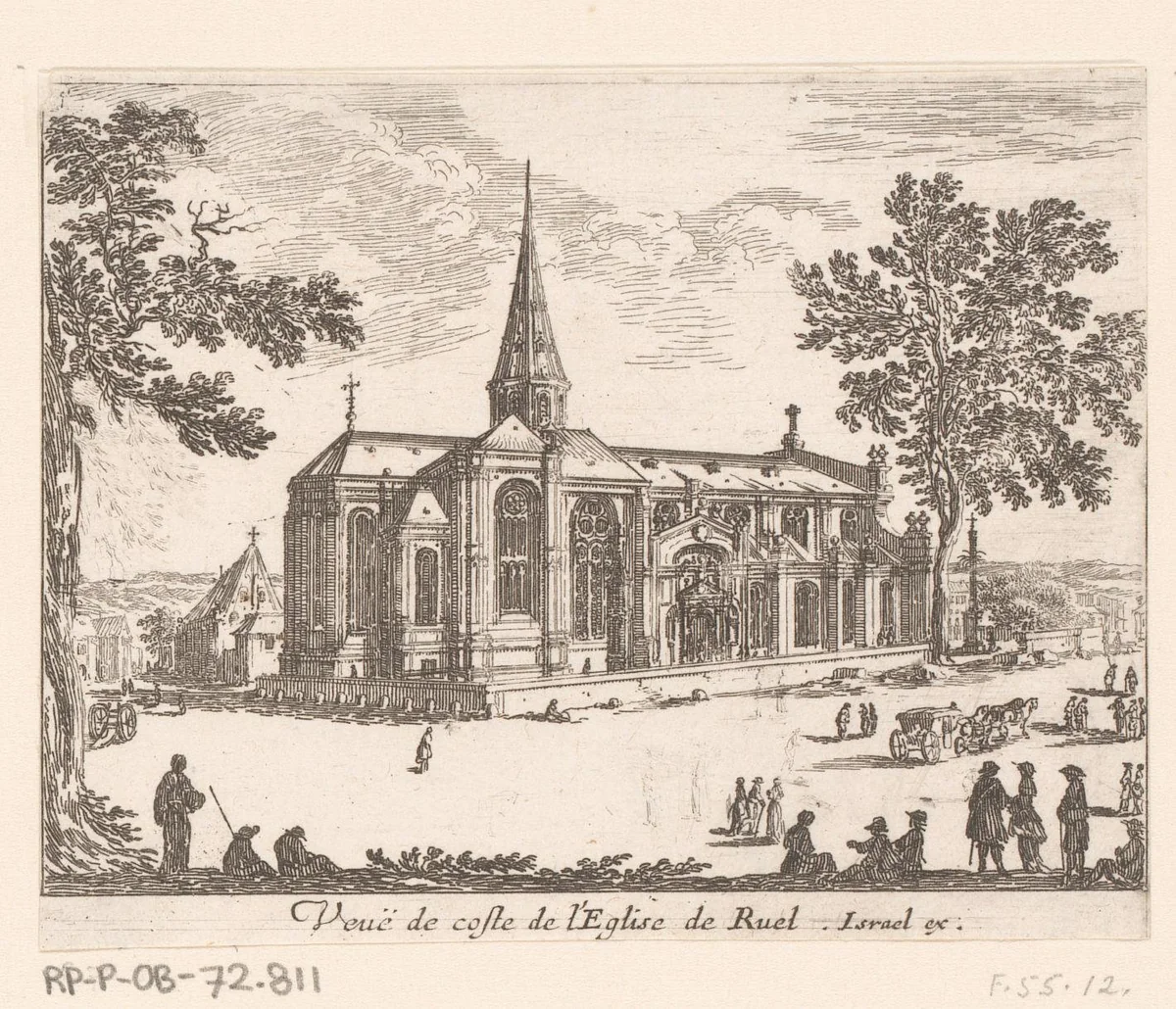 Gezicht op de kerk van Rueil by Israël Silvestre, print, 1631-1661