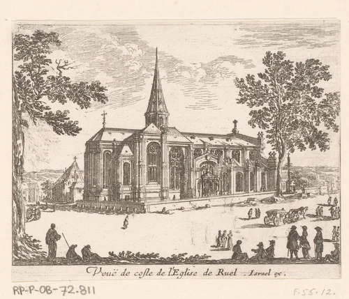 Gezicht op de kerk van Rueil by Israël Silvestre, print, 1631-1661