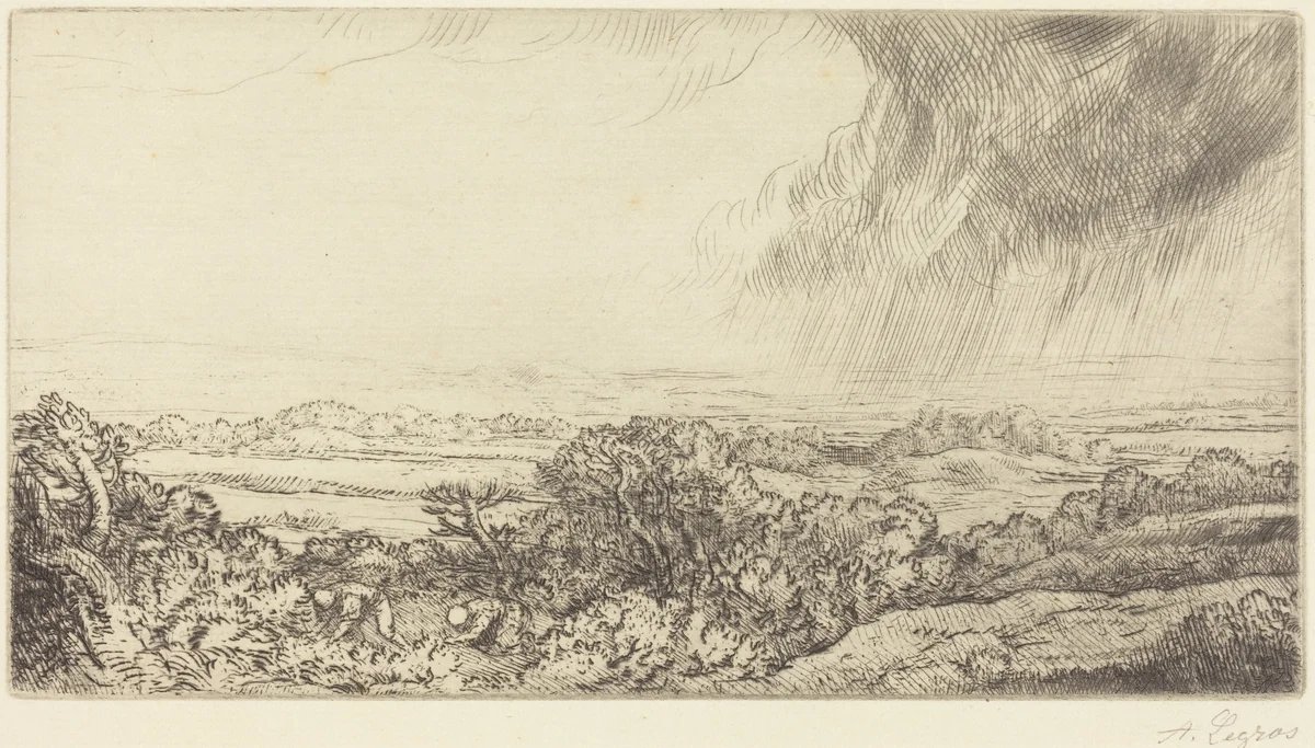 Mushroom Gatherers (Les ramasseurs de champignons) by Alphonse Legros, print, 1837-1911