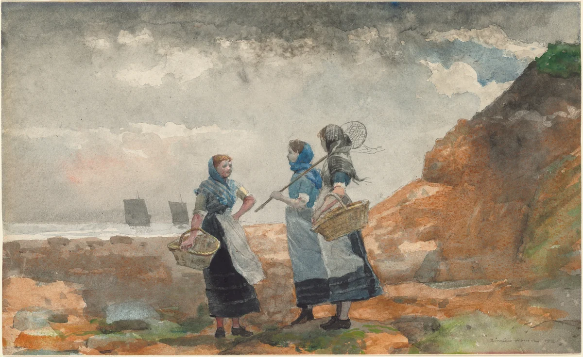 Three Fisher Girls, Tynemouth by Winslow Homer, drawing, 1881