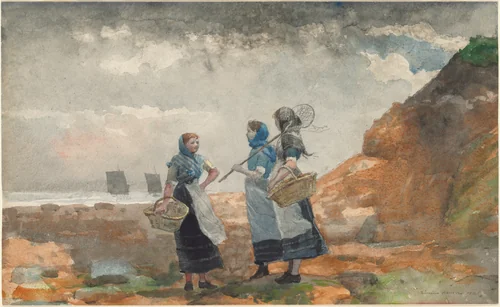 Three Fisher Girls, Tynemouth by Winslow Homer, drawing, 1881