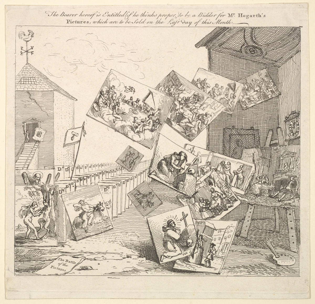 The Battle of the Pictures by William Hogarth, print, 1745