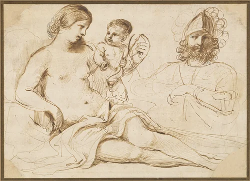 Venus, Cupid, and Mars by Guercino, drawing, 1633-1634