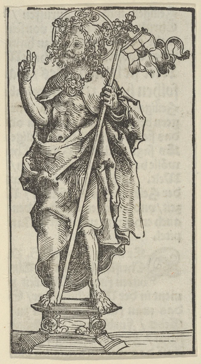 A Silver Statuette of the Risen Christ, from the Wittenberg Reliquaries by Lucas Cranach, print, 1472-1553