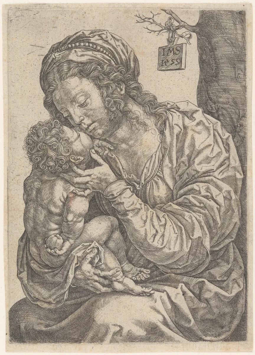 The Virgin and Child Seated at the Foot of a Tree by Jan Gossart, print, 1522