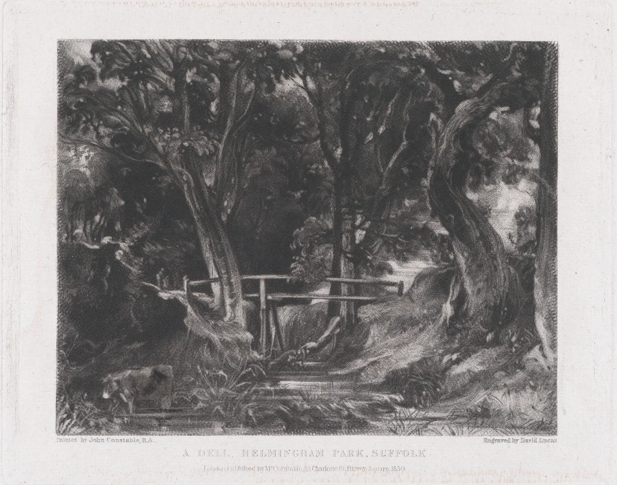 A Dell, Helmingham Park, Suffolk by David Lucas, print, 1830