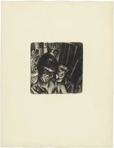 In Front of the Café (Vor dem Café) (plate, loose leaf) from the periodical Das Kunstblatt, vol. 1, no. 6 (Jun 1917) by Ludwig Wachlmeier, print, 1917