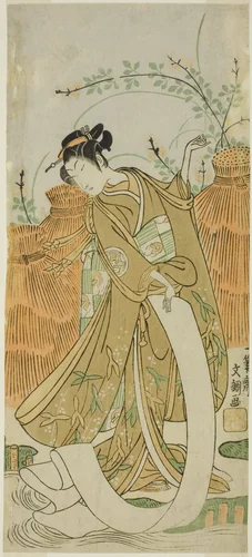 The Actor Yamashita Kinsaku II in cloth-bleaching (Nuno sarashi) dance by Ippitsusai Buncho, print, 1765-1775