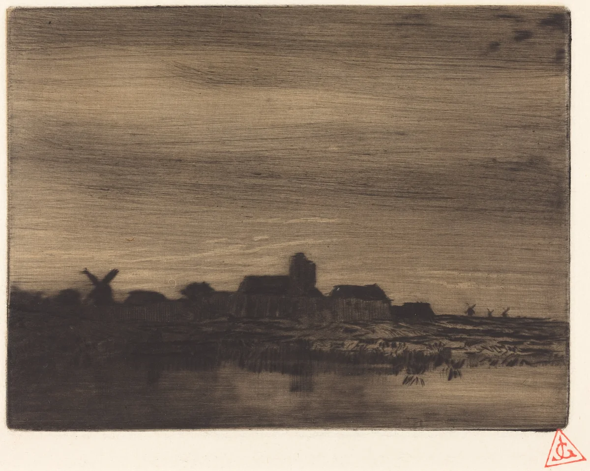 Waterside Village by Charles Émile Jacque, print, 1848