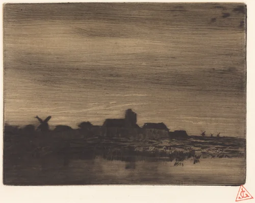 Waterside Village by Charles Émile Jacque, print, 1848