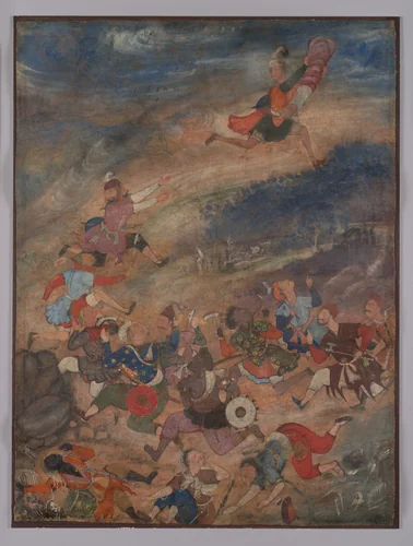 "Khwaja Umar Saved from Pursuers," Folio from the Hamzanama (The Adventures of Hamza) by Kesu Das, manuscript, 1540-1595