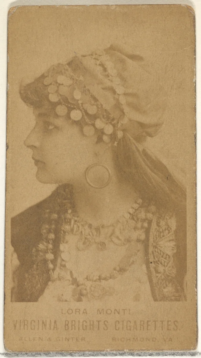 Lora Monti, from the Actors and Actresses series (N45, Type 1) for Virginia Brights Cigarettes by Allen & Ginter, photograph, 1885-1891