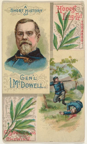 A Short History of General I. McDowell, from the Histories of Generals series (N114) issued by W. Duke, Sons & Co. to promote Honest Long Cut Smoking and Chewing Tobacco by W. Duke, Sons & Co., print, 1888