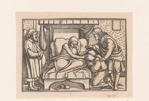 Jakob zegent Efraïm en Manasse by anonymous, print, 1552