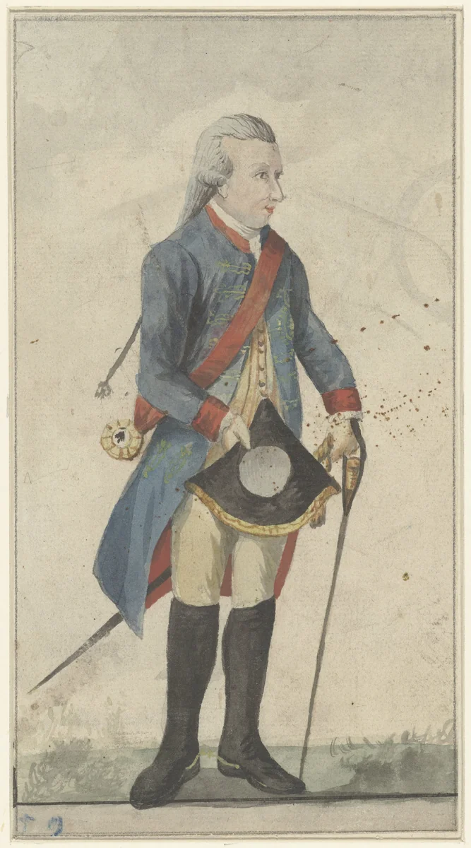 Man met steek en blauwe jas (Lodewijk Ernst Hertog van Brunswijk Wolffenbüttel?) by anonymous, drawing, 1700-1800