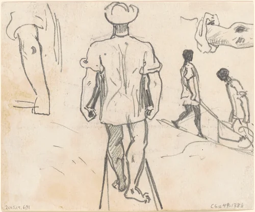 Studies of Peasants with Wheelbarrows [verso] by John Singer Sargent, drawing, 1870-1872