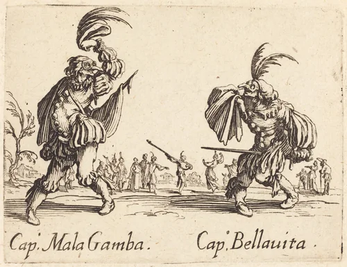 Cap. Mala Gamba and Cap. Bellavita by Jacques Callot, print, 1622