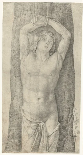 Heilige Sebastiaan vastgebonden aan boom by Jacopo de' Barbari, print, 1509-1516