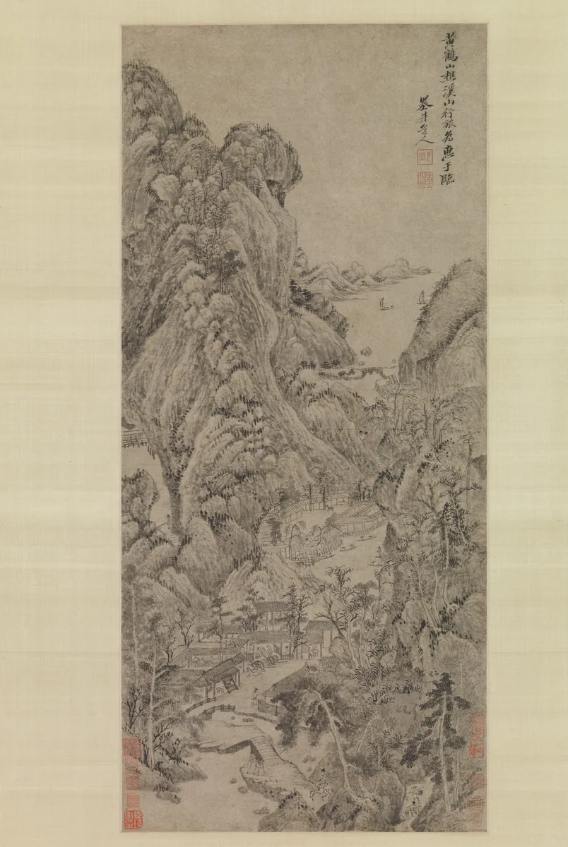 Travelers among Streams and Mountains by Wu Li, painting, 1670-1679