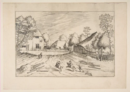 The Swan's Inn with Farms from the series The Small Landscapes by The Master of the Small Landscapes, print, 1559-1561