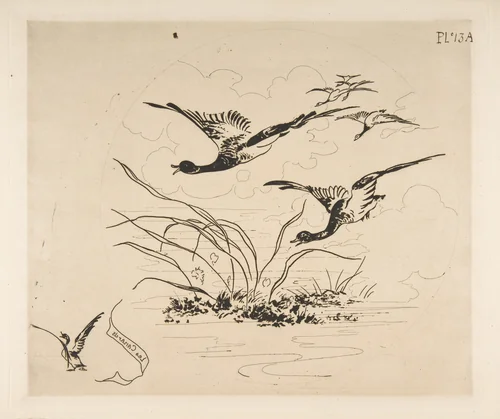 Decoration for a Plate: Ducks by Félix Bracquemond, print, 1870