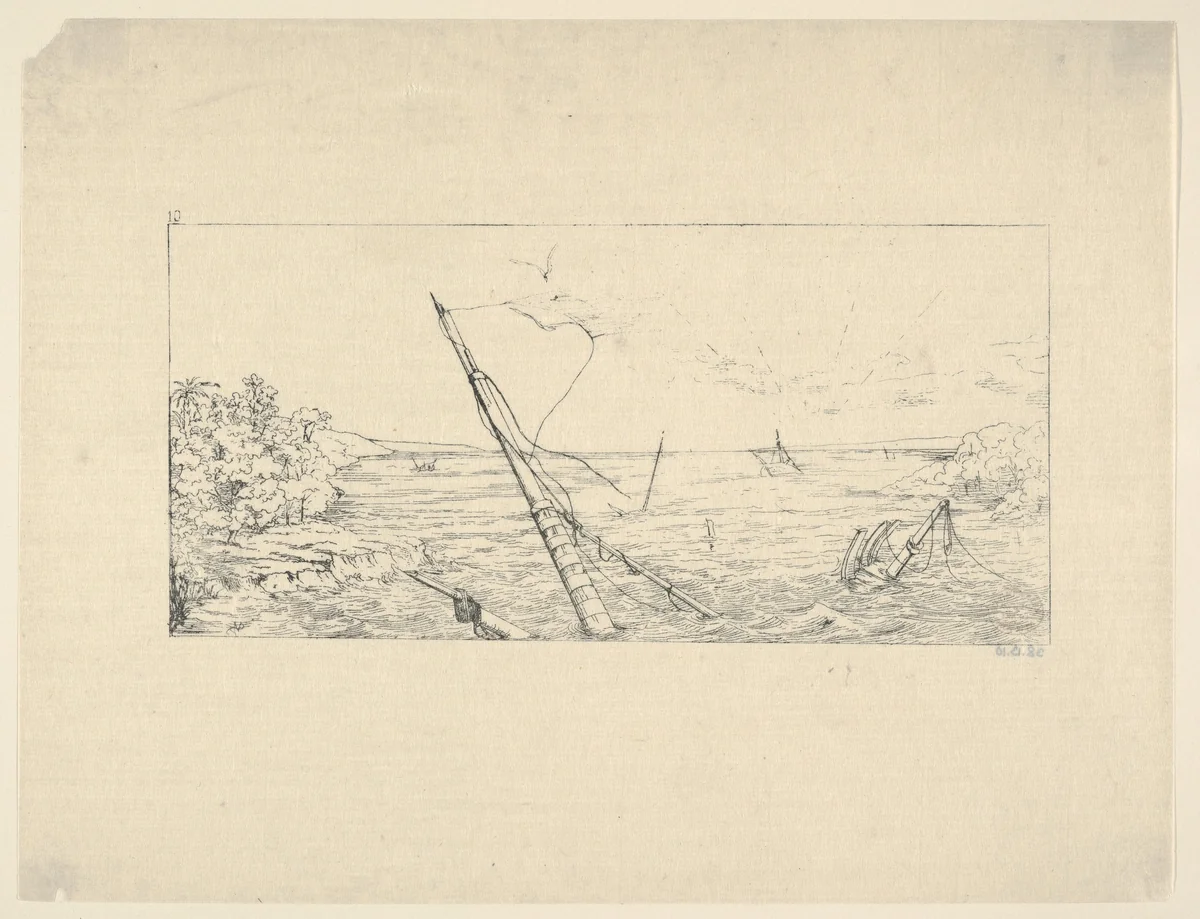 Stone Blockade off Charleston, South Carolina (from Confederate War Etchings) by Adalbert John Volck, print, 1861-1863