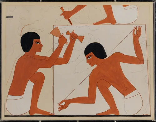 Masons Squaring a Block, Tomb of Rekhmire by Nina de Garis Davies, artwork, -1479--1425