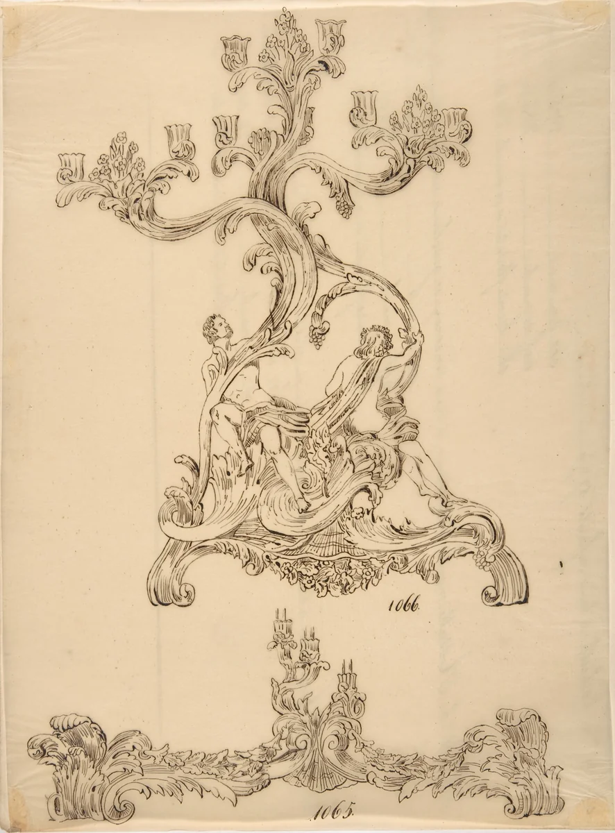 Designs for Two Candelabras by anonymous, drawing, 1800-1899