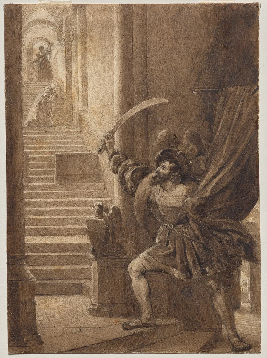François I Brandishing a Sword by Alexandre-Evariste Fragonard, drawing, 1810-1835