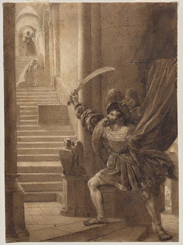 François I Brandishing a Sword by Alexandre-Evariste Fragonard, drawing, 1810-1835