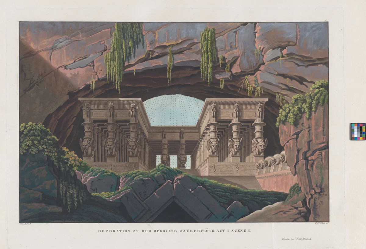 Design for the Opera: The Magic Flute, Act I, Scene I by Karl Friedrich Thiele, print, 1847-1849