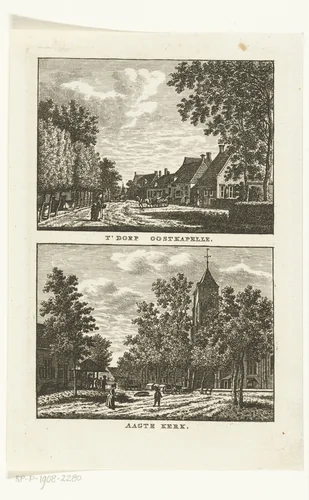 Twee dorpsgezichten te Oostkapelle en Aagtekerke by Carel Frederik Bendorp, print, 1786-1792