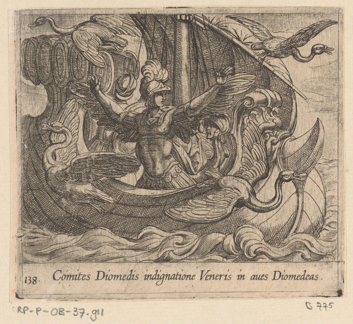 De metgezellen van Diomedes in reigers veranderd by Antonio Tempesta, print, 1606