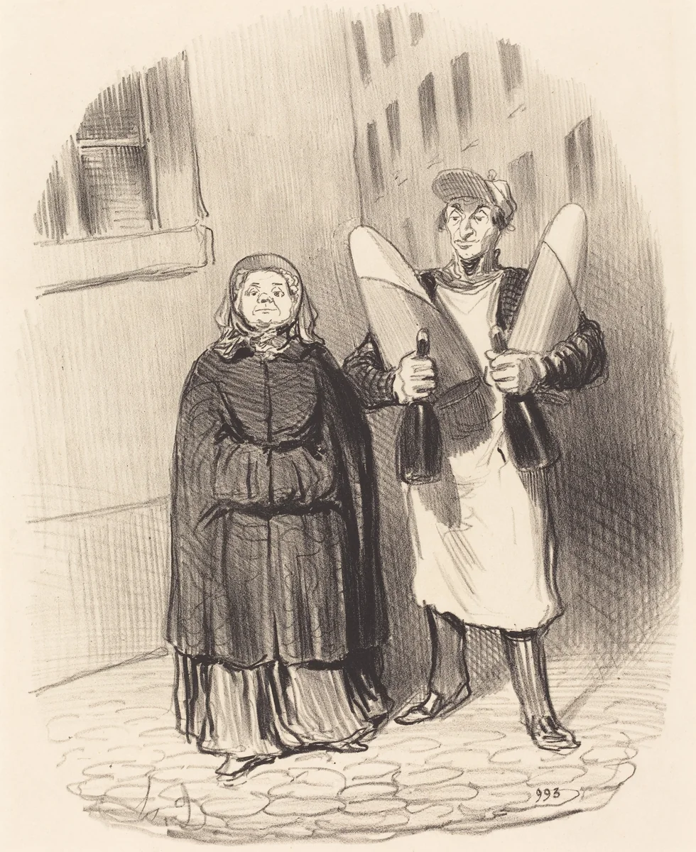 Madame Chapotard se disposant a faire ses confitures by Honoré Daumier, print, 1852