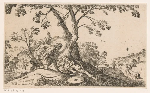 Apollo betreurt de dood van Hyacinthus by anonymous, print, 1639-1700