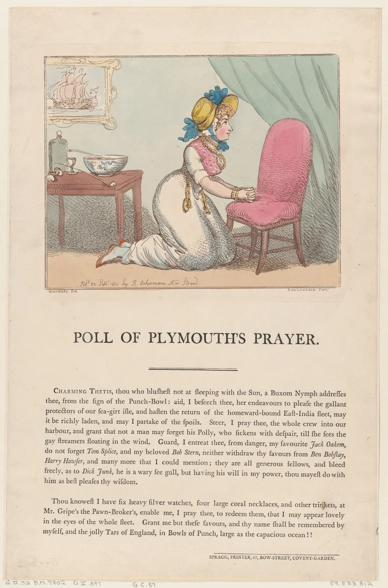 Poll of Plymouth's Prayer by Thomas Rowlandson, print, 1801