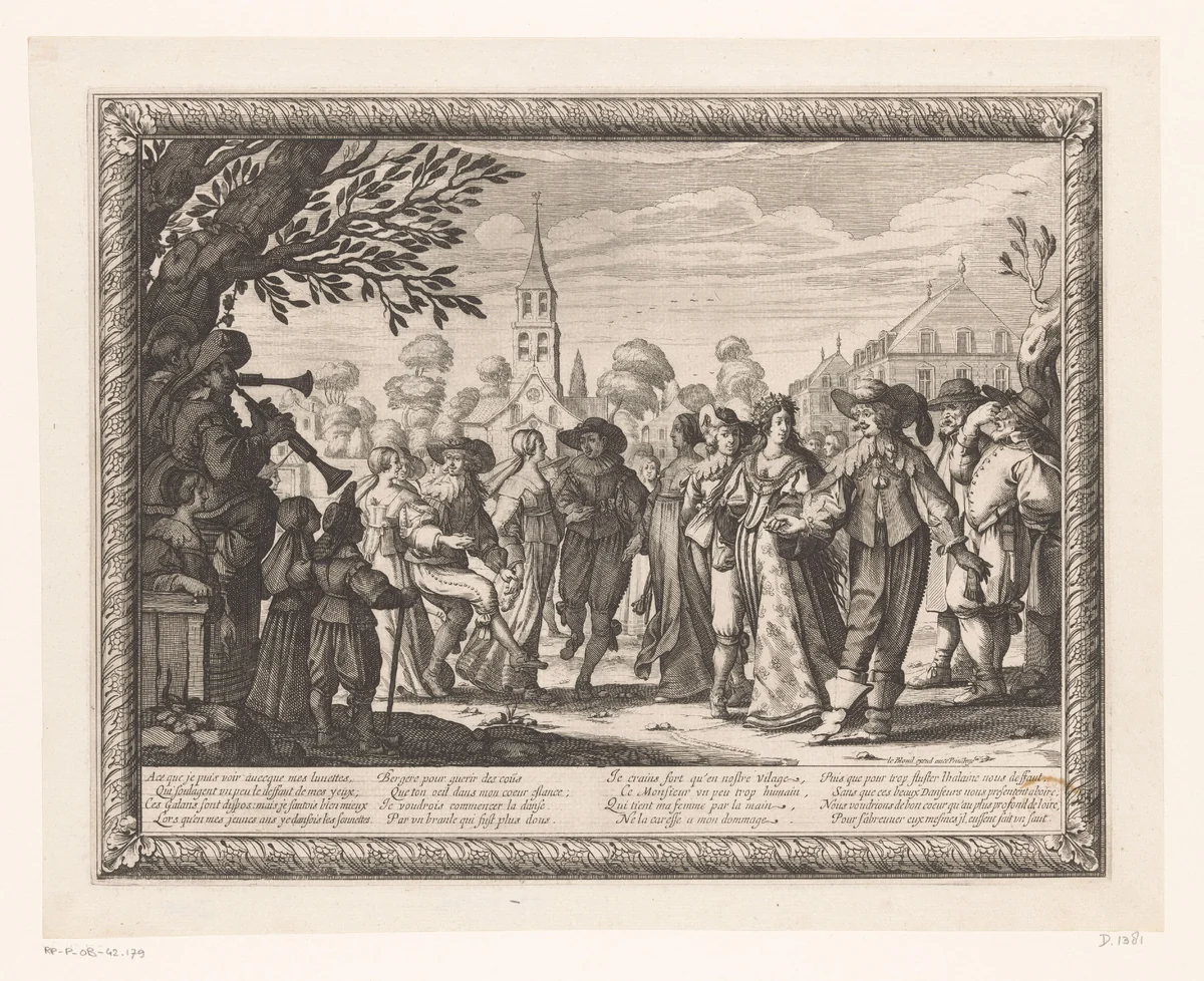 Dorpsfeest op een plein met bruiloftsdans by Abraham Bosse, print, 1632-1633